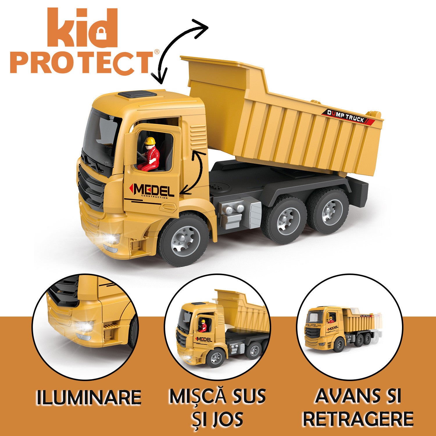 Basculanta Super Realista Cu Telecomanda Pentru Copii KidProtect PowerHaul Remote Basculanta Super Realista Cu Telecomanda Pentru Copii KidProtect PowerHaul Remote